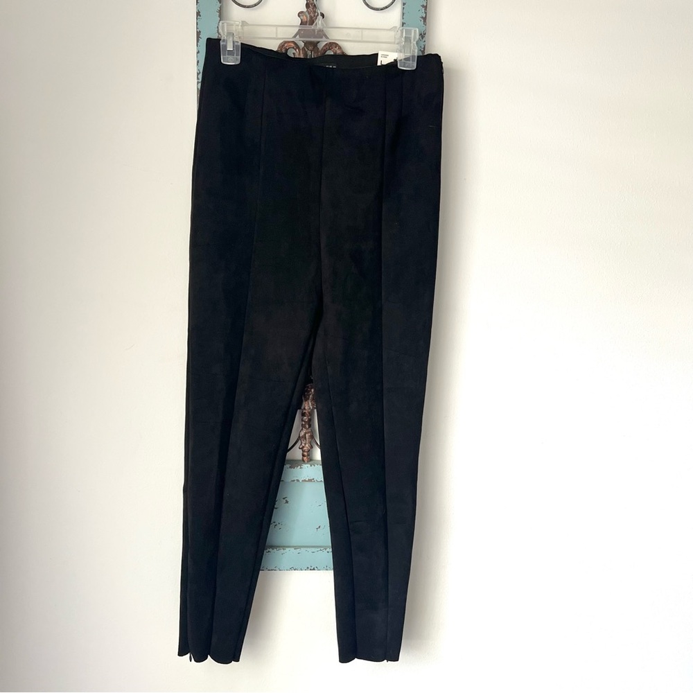 Zara Faux Suede Black Leggings, Zipper Hem - Picture 2 of 15